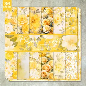 36 Sheets 6inch (Yellow Rose Flower Plant Background) Cut Thin Paper Sheets, Suitable For Bullet Diaries, Junk Magazines, Greeting Cards, Background Photo Albums And Handicrafts