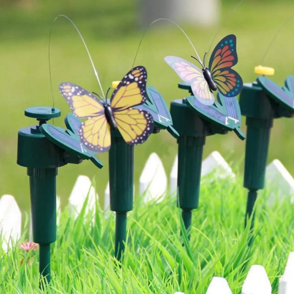4pcs Solar/Battery Powered Flying Wobble Fluttering Butterfly for Garden Yard Plants Flowers Patio Landscape Outside Ornament Decor Color RandomGift.