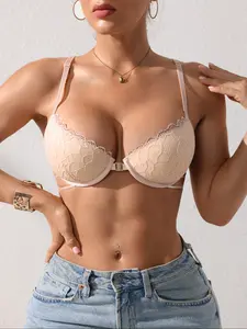Women's Lace Front-Closure Bra, Adjustable Steel Ring Push-Up Underwear, Sexy Backless Design, Perfect Gift