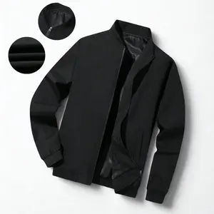 Men’s Solid Color Stand Collar Jacket – Casual Versatile Outerwear, Simple Business Baseball Style