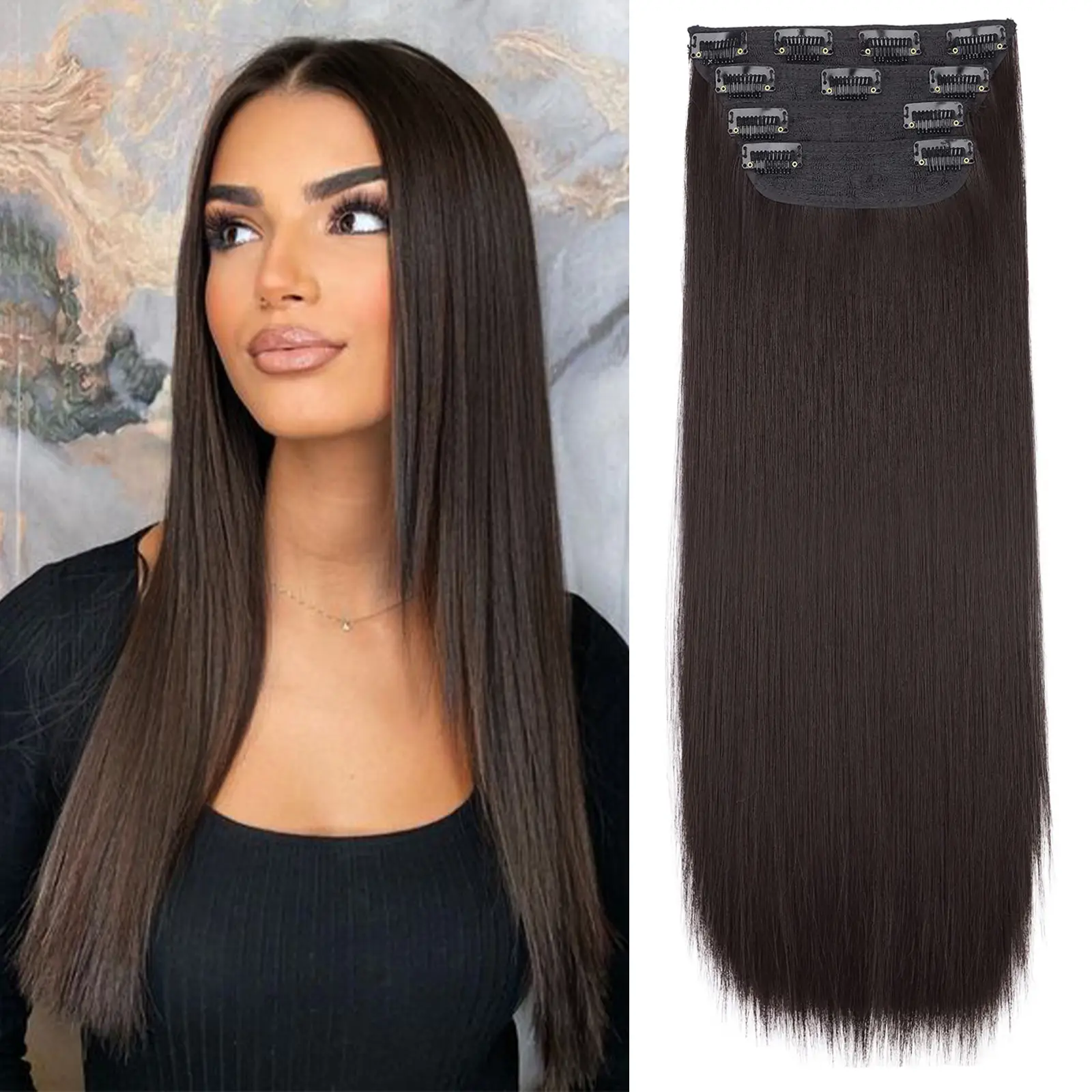 Vigorous Women's Glueless Clip-in Synthetic Fiber Extensions, 22In 4PCS Long Wavy Soft Natural Hairpieces, Fashion Accessory Hair Extensions, Extensions Hair, Female