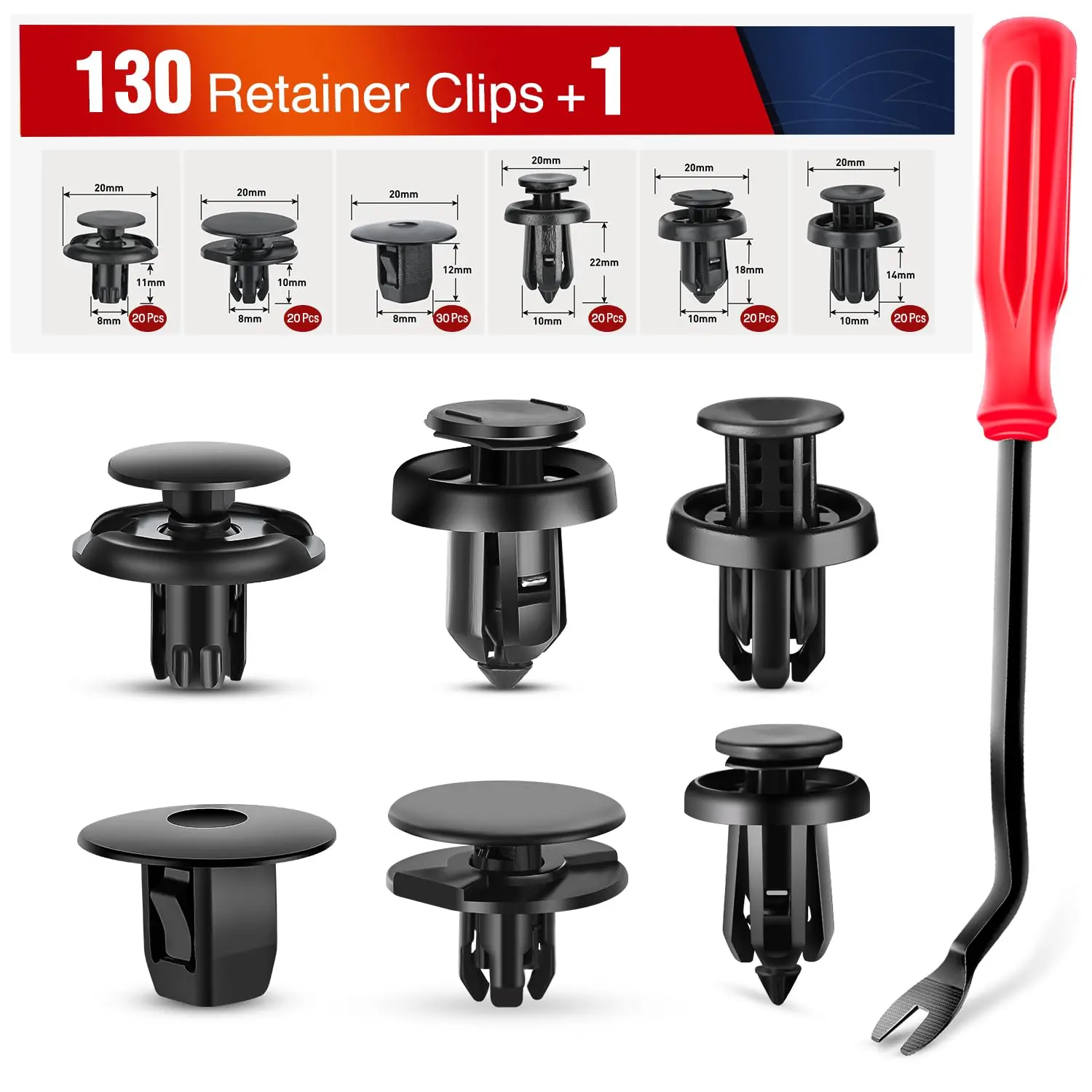 Nilight 131PCS Nylon Front Fender Push-Type Clips - Bumper Retainer Clips, Car Fastener Compatible with Honda Acura Accord Civic Odyssey CR-V, Car Clip Retainer