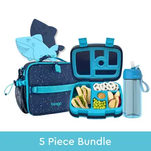 Bentgo Kids Prints Lunch 5-Piece Bundle Set- Includes Ice Packs, Reusable Stylish Lunch Box, Leak-Proof Water Bottle & Durable Lunch Bag