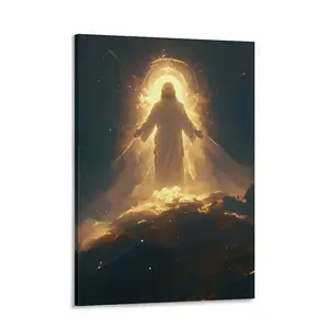 religious print Jesus Christ Majestic Canvas Wall Art - Modern Christian Home Decor & Religious Gift Glowing Jesus Christ Portrait Canvas Print - Spiritual Wall Decor for Living Room - Divine Light Art Jesus on the Mountain Canvas Art