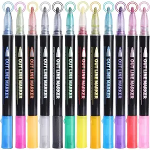 Holiday haul,Christmas gift Double Line Outline Markers - 8/36/48 Vibrant Pens with Glitter Finish for Girly Office Supplies & DIY Art Crafts - Pastel Colors, Medium Point Acrylic Tips, Perfect for Wood, Plastic, Glass, Ceramic