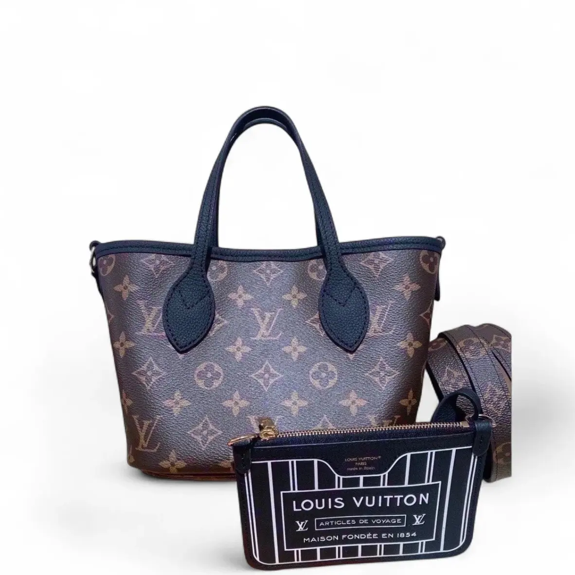 Pre-owned Louis Vuitton Canvas Tote bags Neverfull BB Monogram Black Brown (sf091726m0r) [Shanghai]