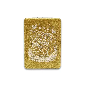 Wedding Couple Square Glitter Pu Leather Makeup Compact Mirror. Cosmetic