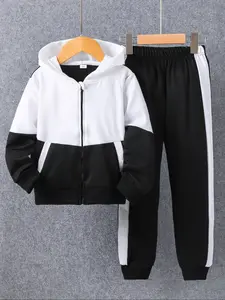 Boys Two-piece Zip Up Long Sleeve Hoodie & Sweatpants Seam Side Trendy Casual Kids Clothes