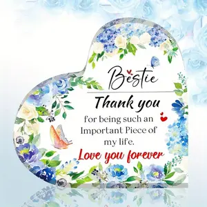 Long Distance Friendship Gifts for Bestie, Acrylic Heart Decor for Women, Going Away Gift for Friend, Female Floral Friendship Keepsake