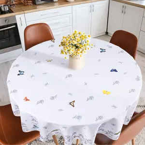 Round Polyester Tablecloth, Elegant Butterfly Print, Home Decor for Kitchen, Living Room, Office, Bedroom, Desktop Decoration