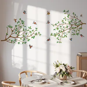 A set of four new hand-painted tree branch wall stickers (30*45cm*4pcs) for spring and summer, suitable for decorating and beautifying the background of living rooms and bedrooms (M17544-KR)