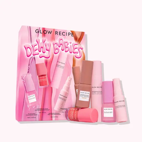 Glow Recipe Dewy Babies 5-Piece Travel-Size Vegan Skincare Beauty Set - Moisture Maintenance, Hyper Glow Gift Kit with Tinted Moisturizer, Serum, Watermelon & Hyaluronic Acid for Morning Routine Soft, Plump Skin, Moisture Maintenance Kit