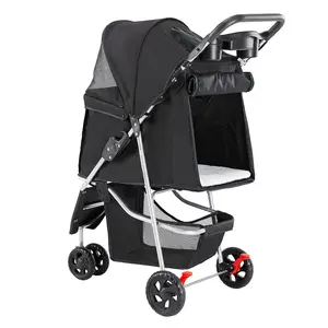 Lockable Pet Stroller for Dogs & Cats - Lightweight Foldable with Safety Leash, Storage Basket & Sun Canopy, Suitable for Small to Medium Pets up to 25 lbs