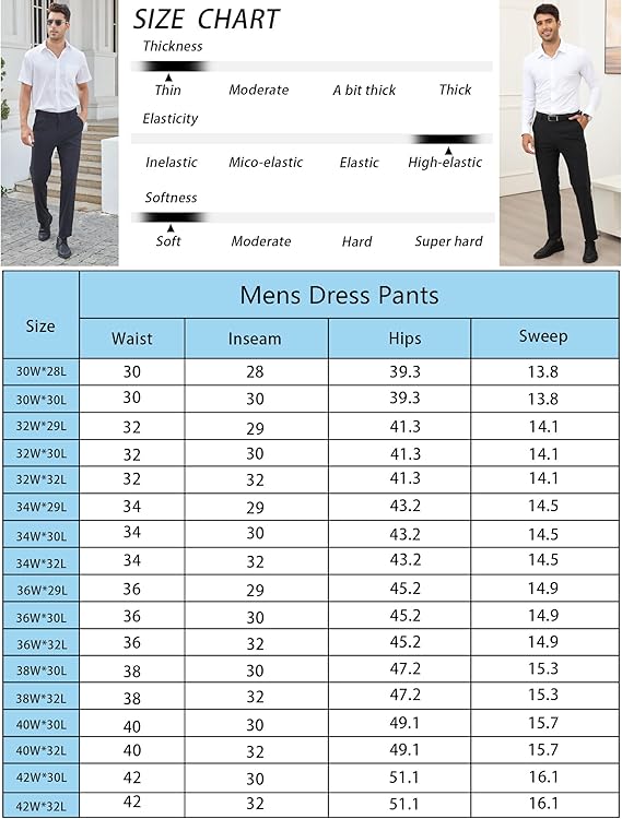 AMZPURE Men's Formal Stretch Menswear Pants - Flat Front, Wrinkle Free, Elastic Waistband, Office-Ready Look for Office Work Sohochic Style