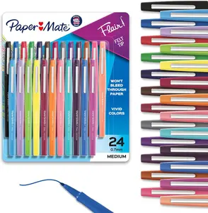 Paper Mate Flair Felt Tip Pens Medium Point 0.7mm Assorted Colors 24 Count Smear Fade Resistant Water Based Ink for Home Office & Back to School Supplies