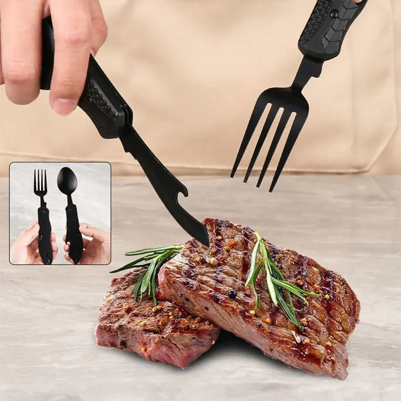 The Perfect All-in-One Utensil! Space-Saving Folding Spoon & Fork Set in Stainless Steel. An Ideal Premium Gift for Campers & Travelers.