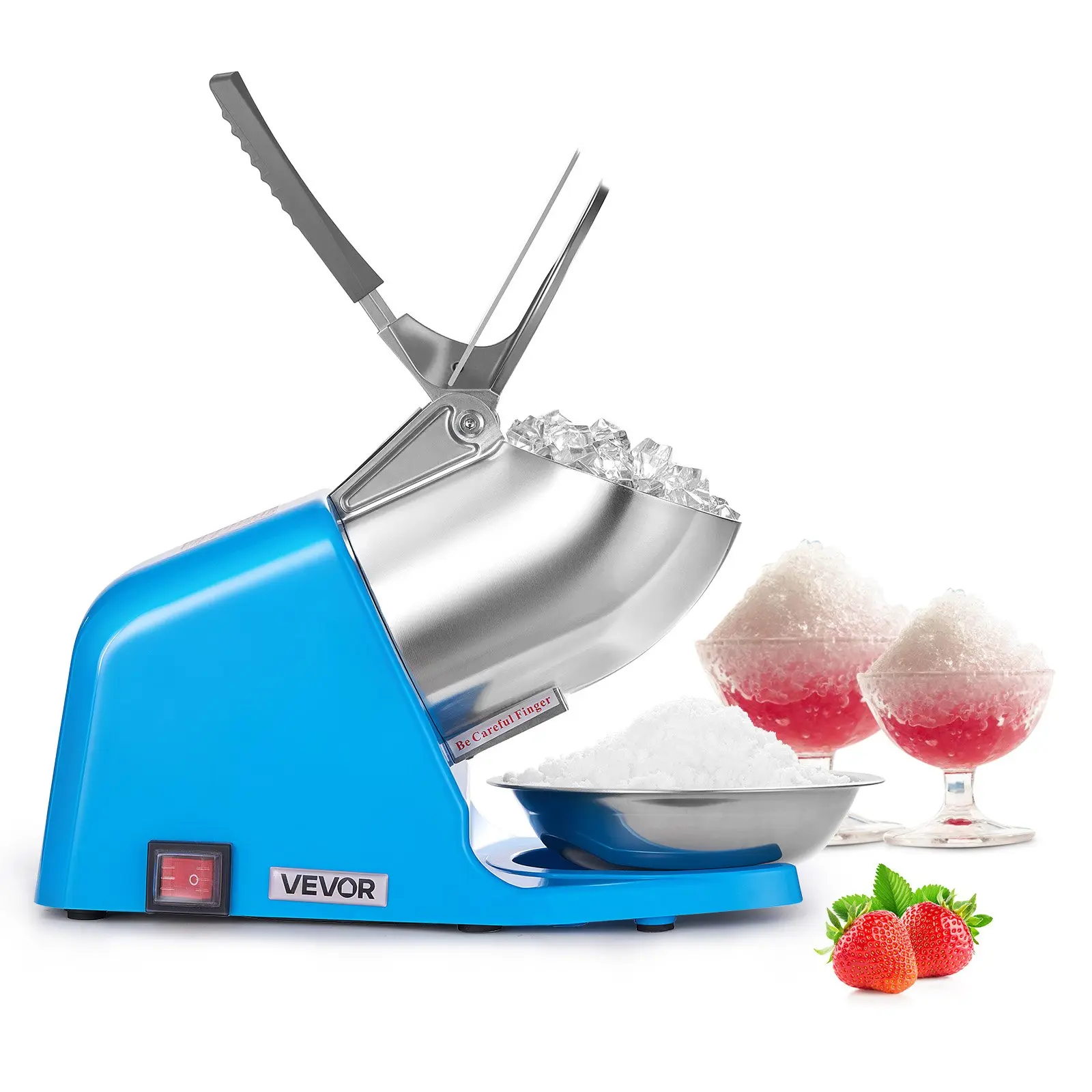 VEVOR Ice Crusher Machine, 286lbs Per Hour Electric 4 Blades Snow Cone Maker, Stainless Steel Shaved Ice Machine with Bowl and Cover, 300W 2000RPM Ice-Shaver for Home and Commercial Use, BlueSummervibes