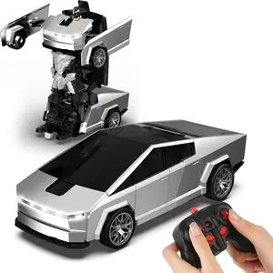 Tesla Pickup Transformer Rc Model Car Remote Control Car Toy for Kids 4-12 Years, Handheld Remote, One-Button Transformation, Fun Interactive Deformation Vehicle (The Remote Control Handle Does Not Include Batteries)