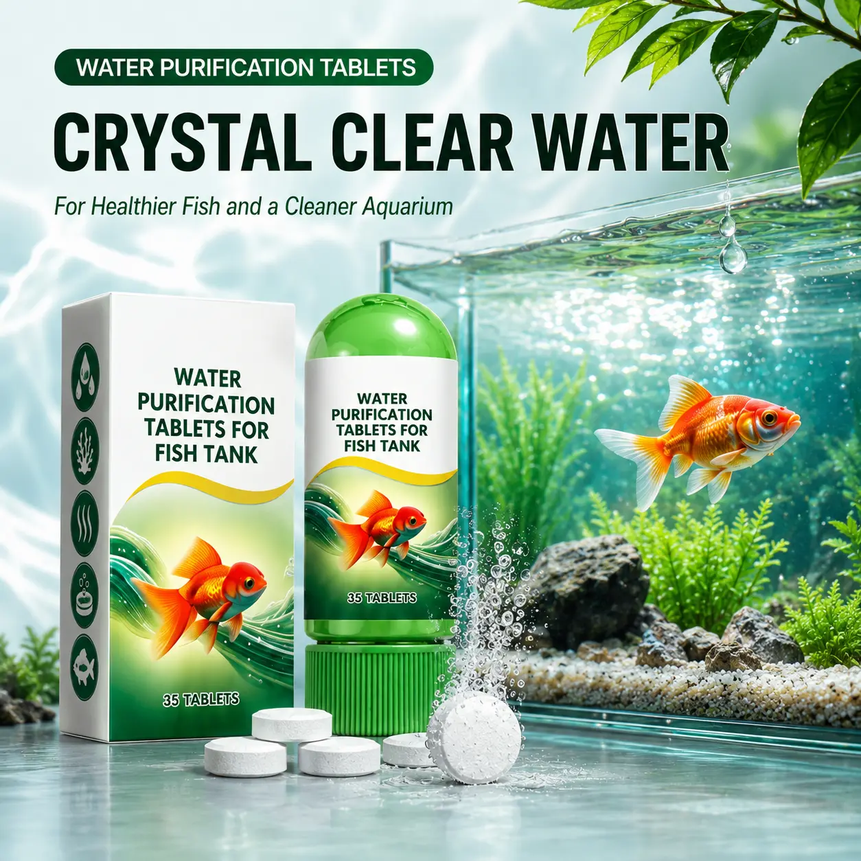 Aquarium Water Purification Tablets, Water Quality Dedicated To Clean Deodorizing Algae Stains Sludge Clear Fish Pond Aquarium Water Purification Tablets for Fish Pond Cleaner Eliminates Cloudy Substances Safely Removes Algae Stains summerwins