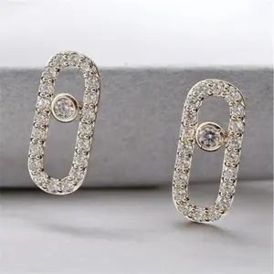 Gold Oval Link Stud Earrings Minimalist Sparkle Jewelry