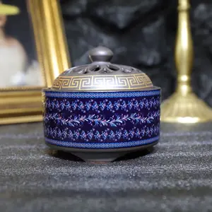 Ceramic Incense Burner Blue pattern pattern, 1 count ceramic incense holder,creative home decoration,home fragrance accessories (without incense)