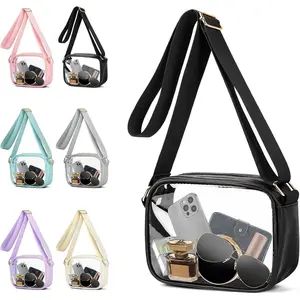 Stadium Approved Clear Crossbody Bag,Small See Through Purse Handbag with Adjustable Shoulder Strap for Sports Black