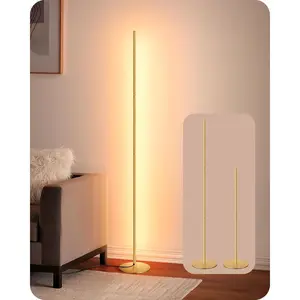 LED Corner Floor Lamp, Modern Slim Dimmable Light, Adjustable Height, 57.5" Minimalist Tall Lamp for Living Room, Bedroom, Office, 3000K Warm White Light (Gold)