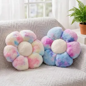 2 Pcs Colorful Daisy Shaped Flower Floor Plush Throw Pillows Set, Cute Preppy Decorative Pillows for Girls Bedroom Room Decor (Multicolour Purple & Pink, 15 INCH)