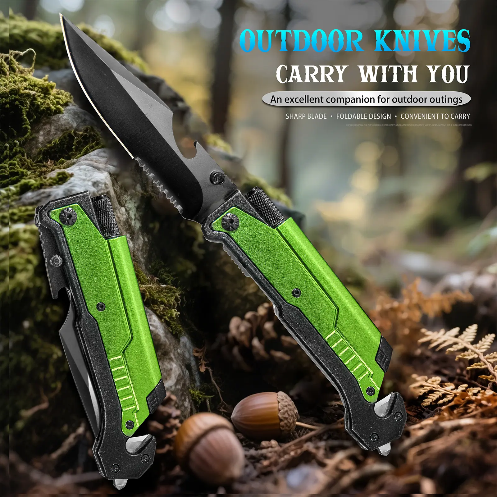 Multifunctional Emergency Folding Pocket Knife, Serrated Stainless Steel Blade With Glass Breaker & Seatbelt Cutter, Outdoor Camping  EDC  Knife