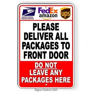 Durable Aluminum Door Sign for Package Delivery Front Door Only No Drop Off Aluminum Plaque Customizable House Sign