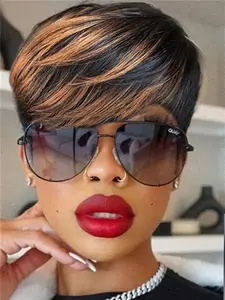 Short Straight Pixie Cut Wig, Color 1b30 1b27, 150% Density Wigs for Women, Daily Party Cosplay Use, Machine Made