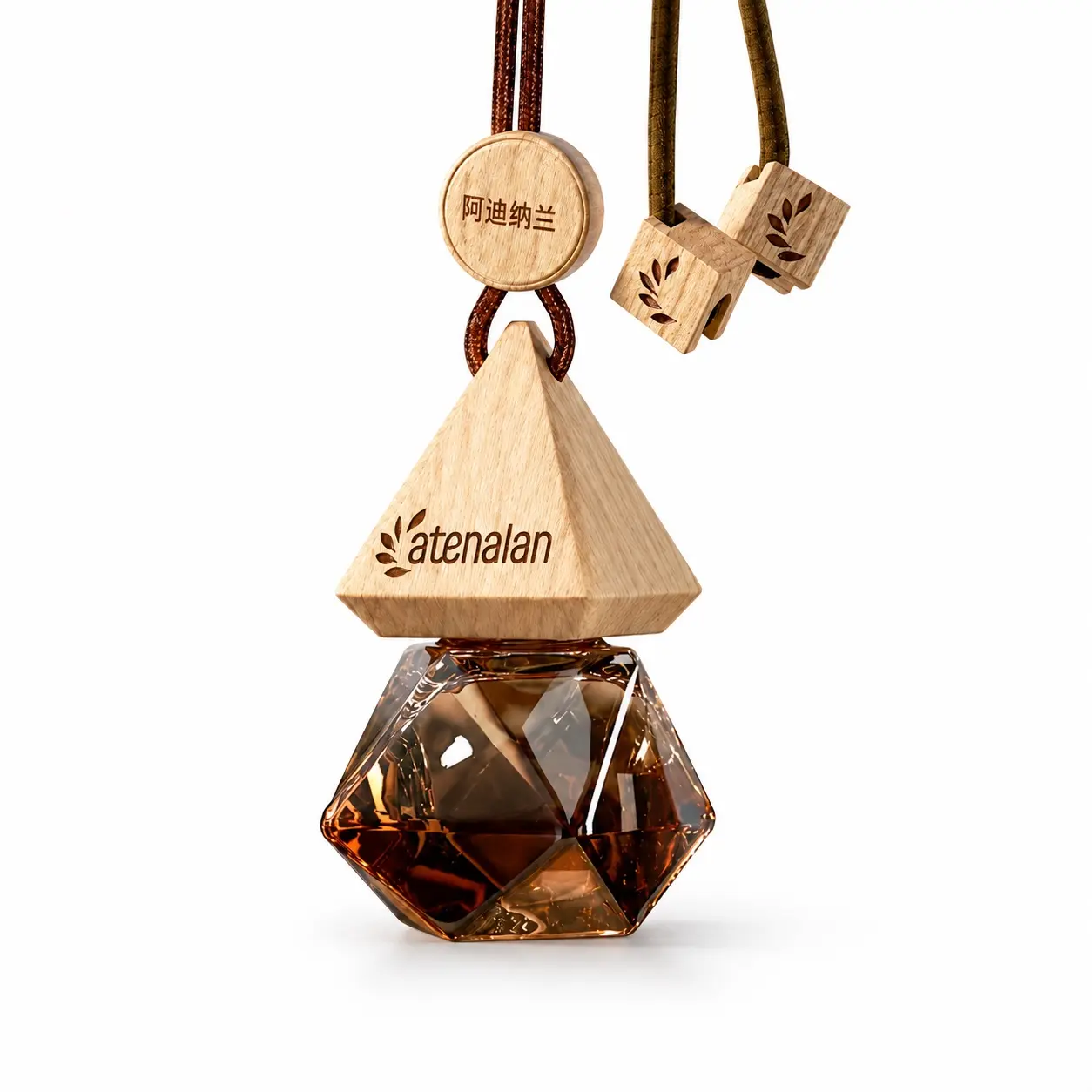 Atenalan Hanging Car Air Freshener, 8 mL Fragrance Diffuser with Wooden Cap & Glass Bottle, Multiple Scents