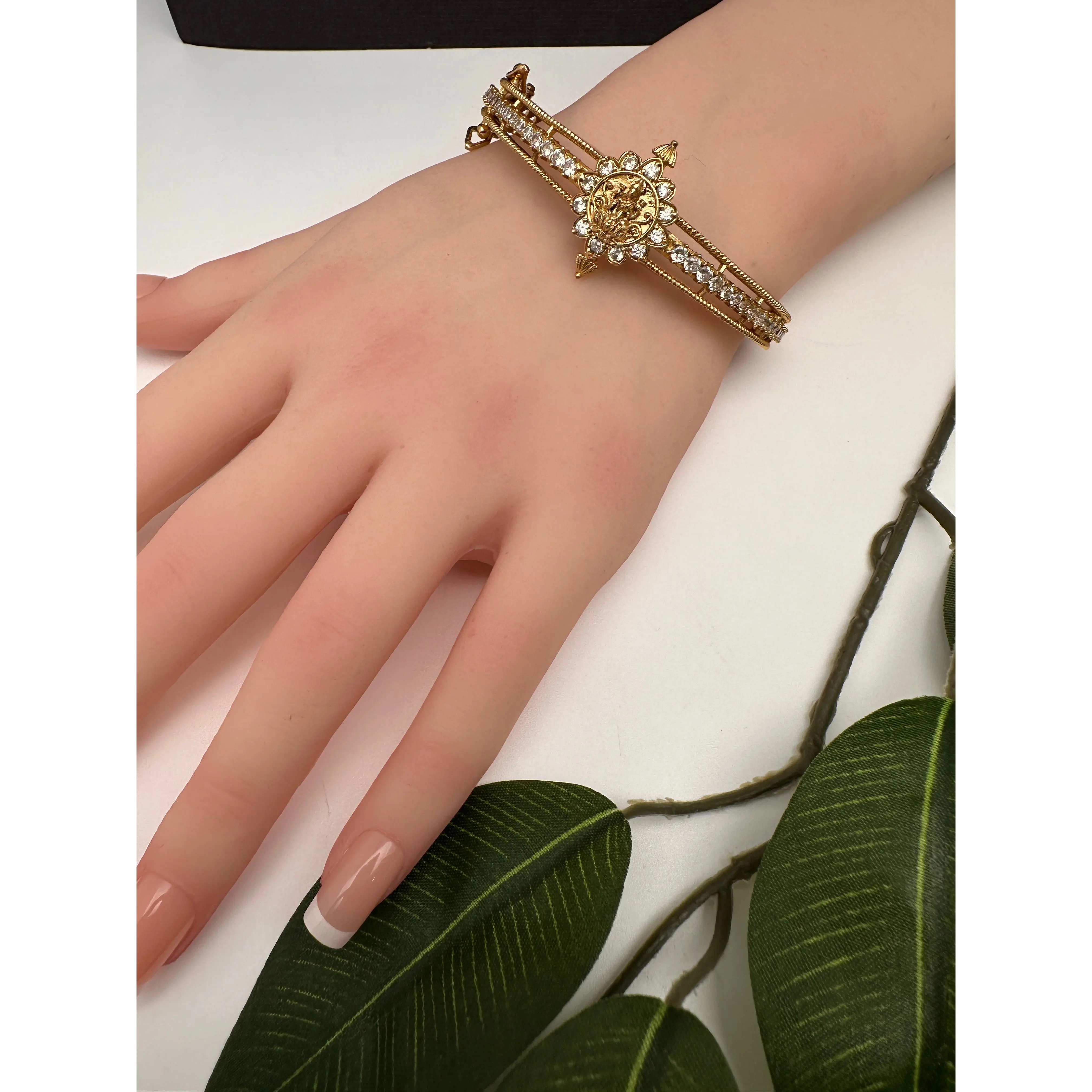 Matte CZ Goddess Lakshmi Openable Bracelet Kada