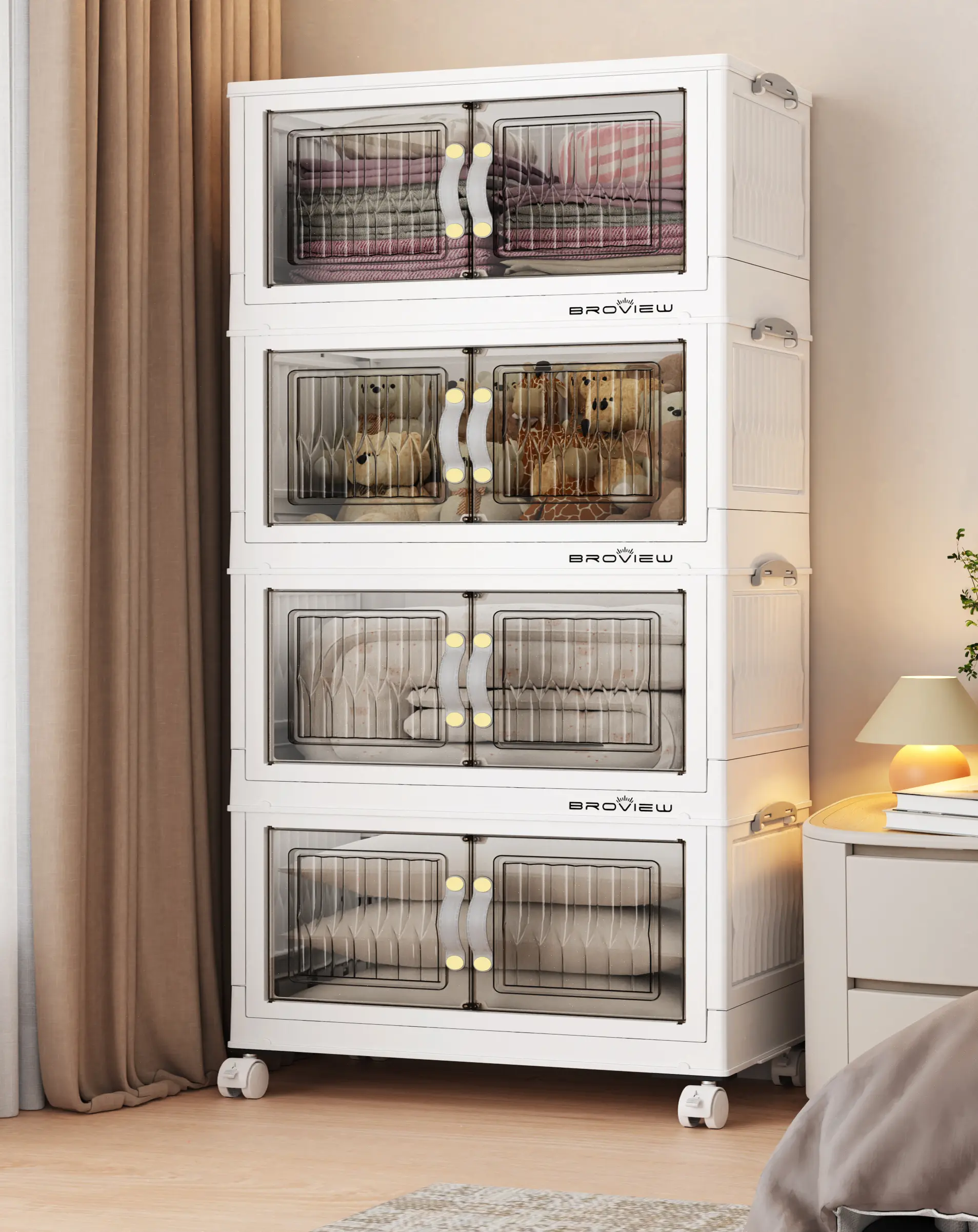 BROVIEW V8 180Qt/240Qt/300Qt Stackable Storage Bins with Lid, Each 60Qt Stackable Storage Bin with Lid, Closet Organizer and Storage Drawer, Collapsible Storage Box with Wheels, Plastic Clothes Storage Cabinet Containers for Home Organization
