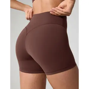 No Front Seam High Waisted Workout Biker Shorts for Women 4" Tummy Control Buttery Soft Yoga Gym Short Pants