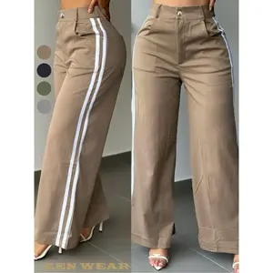 Women’s Fall New Long Pants, High-Waist Side-Striped Wide-Leg Pants, Vintage-Chic Stylish Tall Slim Casual Pants, Fashionable and Comfortable
