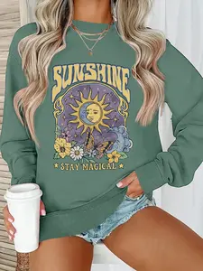 Women's Autumn Winter Casual Fitted Long Sleeve Round Neck Sweatshirt, Graphic Sweatshirts, Thin Fabric, Vintage Style, United States 1997 Design, Womenswear