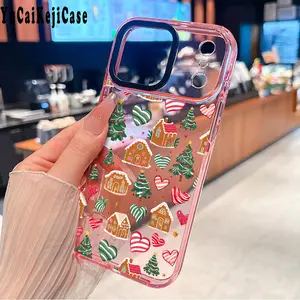 Phone case for iPhone 17 16 Pro Max 15 Plus 14 13 12 11 Gingerbread Christmas Love Non-Yellowing TPU Silicone Transparent Drop shockproof Protective Cover