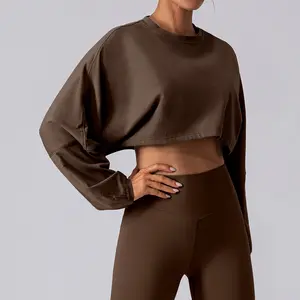 Women's Crew Neck Crop Cut Sweatshirt - Long Sleeve, Loose Fit, Soft Blend, All Seasons Casual Pullover - Basic Layering Top for Yoga, Loungewear