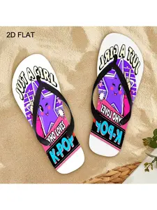 2026 Summer New Women'S K - POP Star Graphic Flip Flops, Open Toe, Flat Heel, Multiple Colors|Sizes Available, Lightweight & Comfortable, Perfect for Mother'S Day, Easter, Holiday Gifting, All - Season Wear, Dry - Clean Recommended, Women Shoes