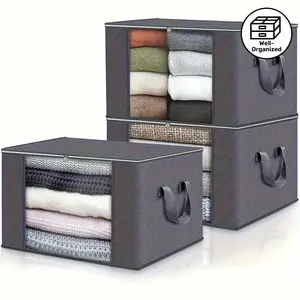 3pcs Large Capacity Foldable Fabric Storage Boxes with Flip-Top Lid & Handles, Durable Non-Woven Collapsible Organizer Bins for Closet, Bedroom, Dorm, Camping, Travel - Space-Saving Storage Containers, Closet Organizers And Storage, Dorm Room