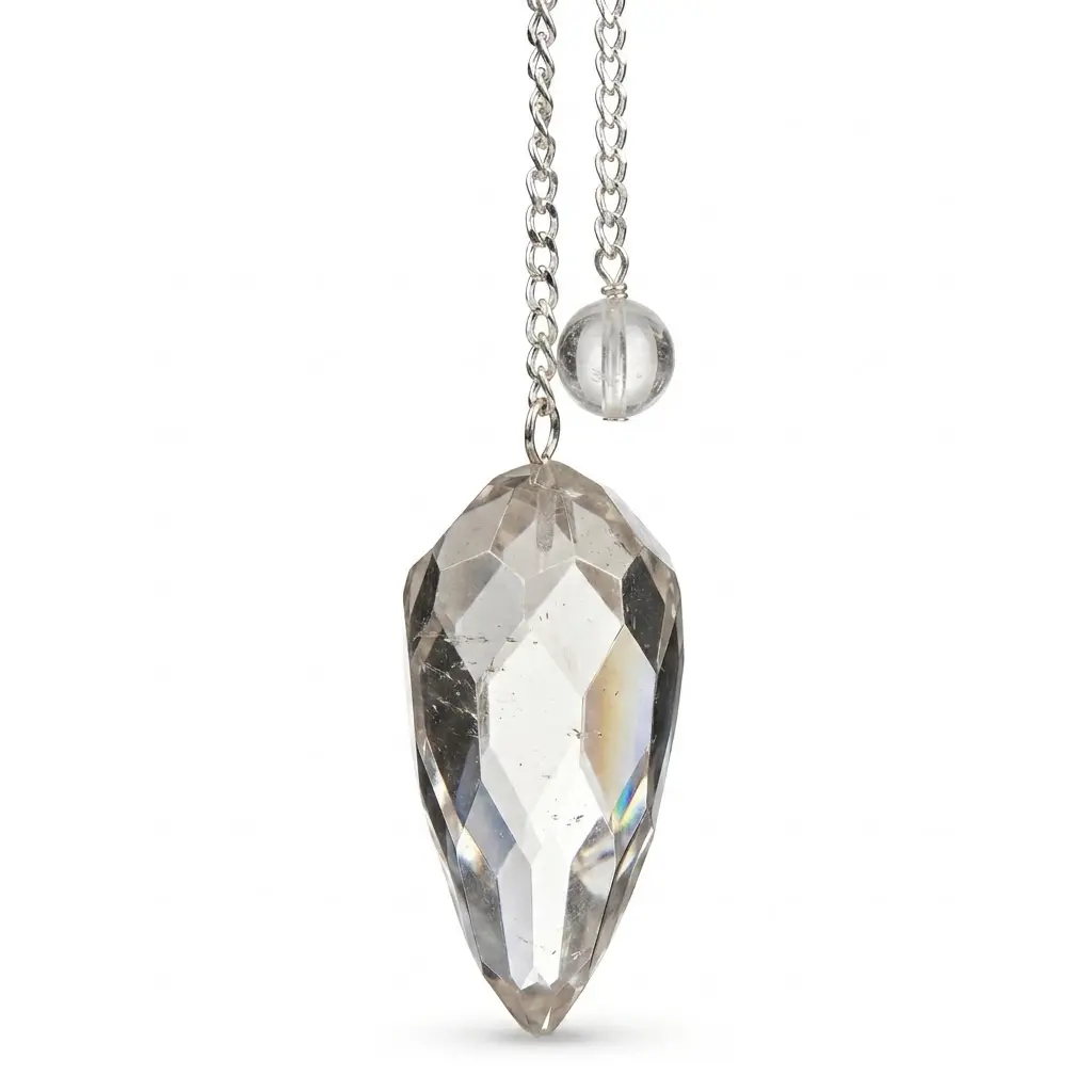 Faceted Clear Quartz Pendulum — Divination and Dowsing Tool