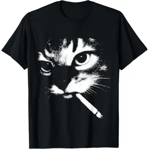 Funny Smoking Cat Meme Cool Cat Joke T-Shirt Cotton unisex T-shirt
