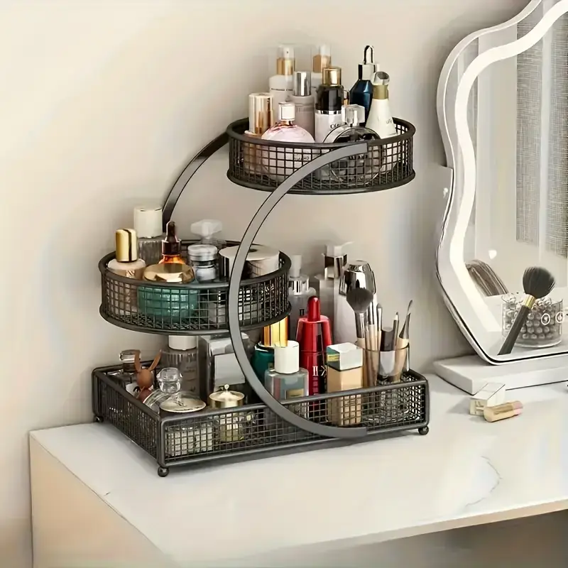 Classic Eco-Friendly Retro Metal Multilayer Storage Makeup Organizer Box - Bathroom Storage for Vanity Organization, Beauty Products, Lipstick, Jewelry; Spacious Bedroom Vanity Dresser Countertop Holder, Lightweight