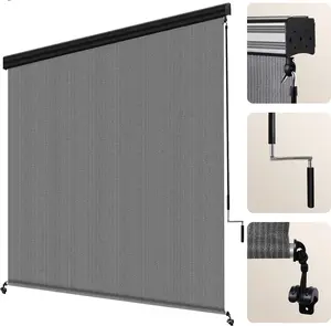 Artpuch Outdoor Roller Shades Aluminum Valance, Cordless Sun Shade Cloth Roll,HDPE Material for Patio Porch Pergola,Easy Install,Wand Operation