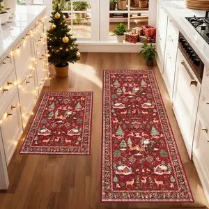 2Pcs Christmas Kitchen Rug Set, Christmas rug，Christmas Pattern Floor Mat, soft comfortable foot mat, machine washable easy to clean, Christmas decoration, Christmas gift, suitable for kitchen Dining Room Floor bedroom living room decor