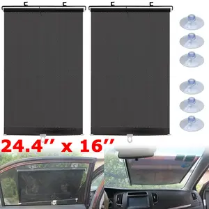 2PCS Car Window Shades 24.4"×16" Retractable Car Shades for Side Window with Suction Cups Blocks Heat UV Rays Glare Protection for Cars House Office