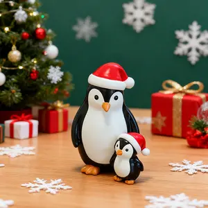 Resin Christmas Penguin Ornament, Festive Decoration for Home & Garden, Perfect Gift for Holidays, Coffee Shop Bar Restaurant Decor