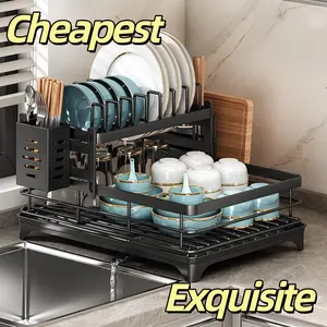 Dish Rack, 2 Tier Utensil Holder, Rustproof Kitchen Dish Drying Rack With Drainboard And Utensil Holder For Kitchen Countertop, Kitchen Accessories