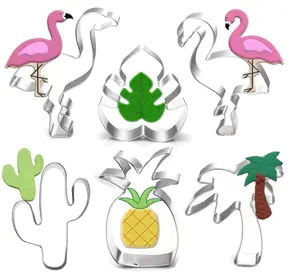 6Pcs Summer Cookie Cutters Set for Baking - Cactus, Pineapple, Flamingo, Monstera Leaf, Palm Tree Shape Stainless Steel Aroma Beads Biscuit/Pastry Cutter - Home Improvement.
